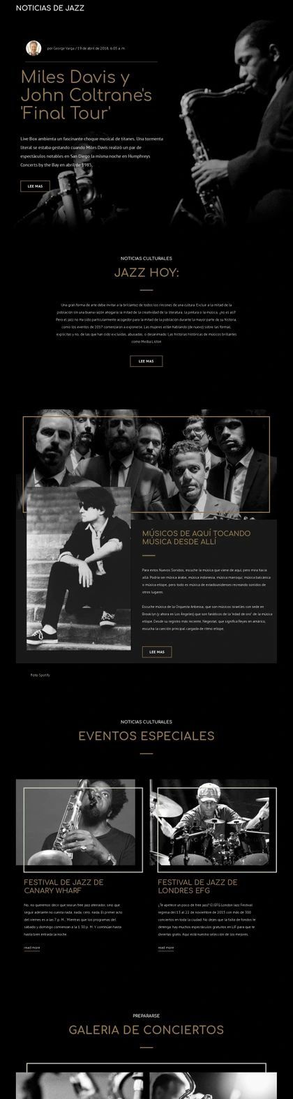 Legengs De La Música Jazz Plantilla De Sitio Web