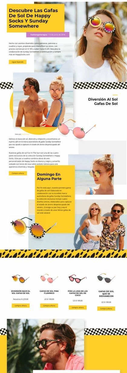 Gafas De Sol Plantilla De Sitio Web